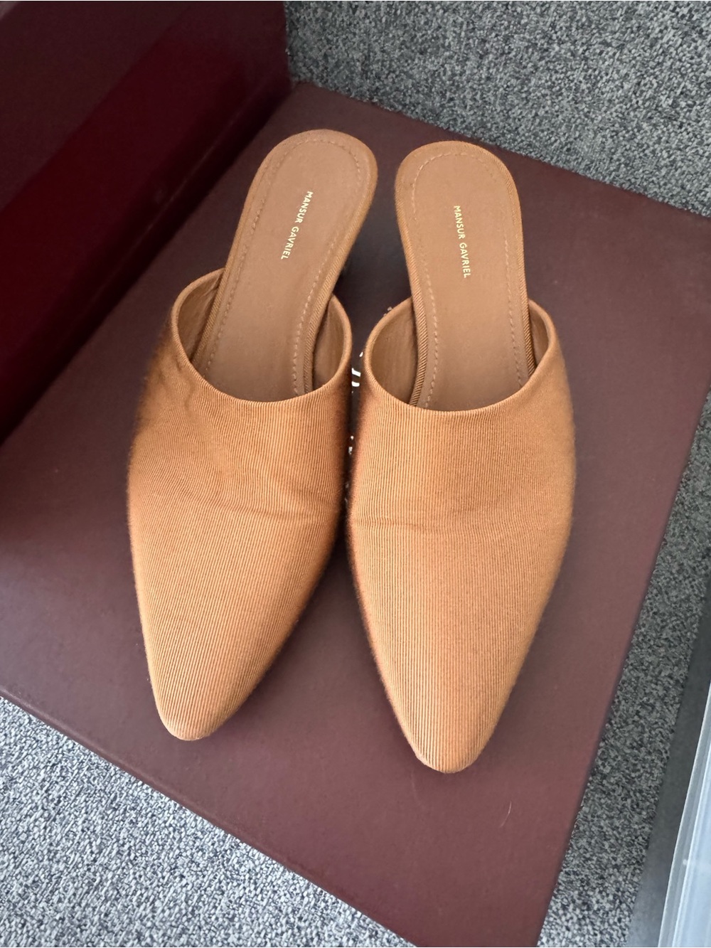 Mansur Gavriel Tan Grosgrain Pointed-Toe Mule Size 37